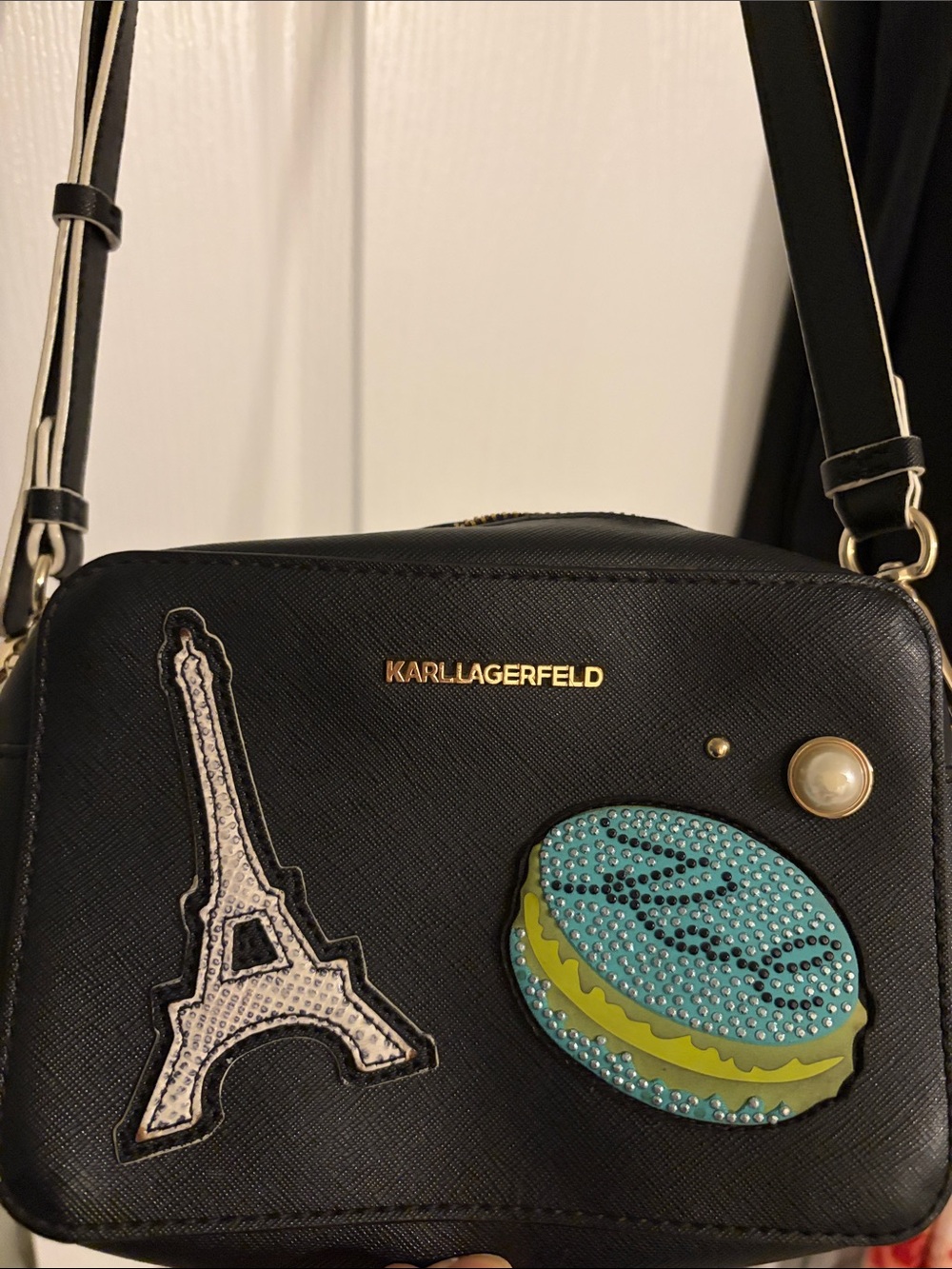 Karl Lagerfeld Black Paris themed crossbody Bag with Eiffel Tower